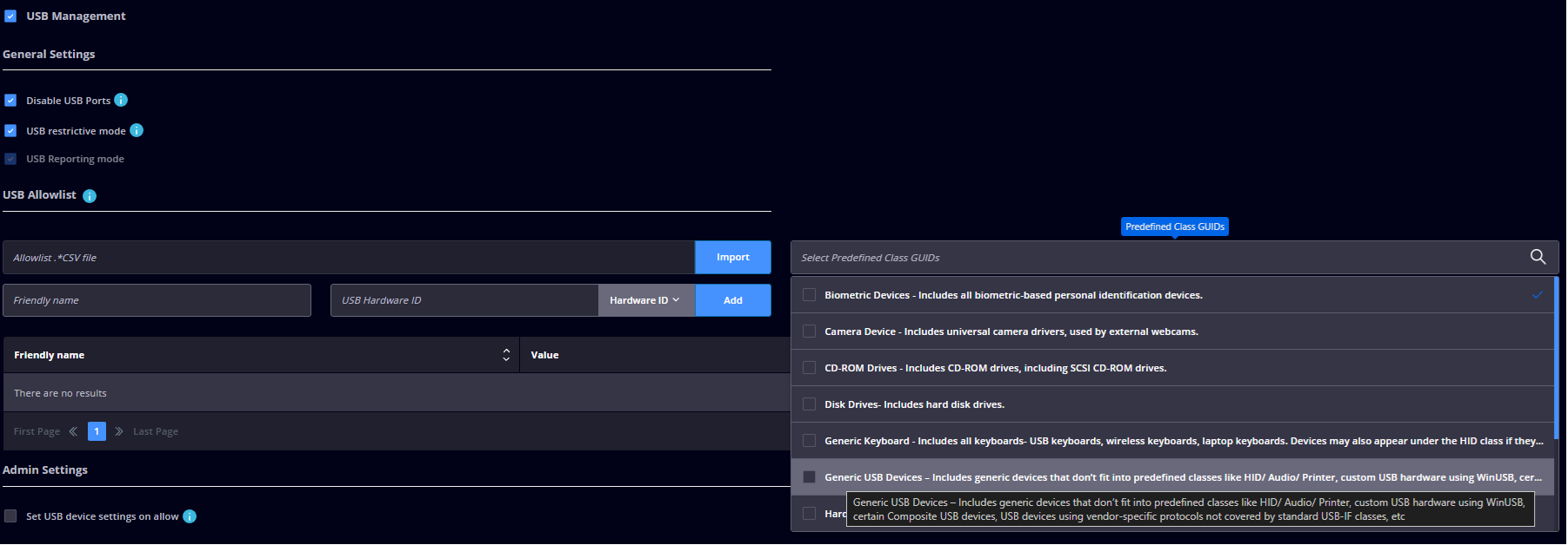 Predefined Class GUIDs dropdown expanded Endpoint Settings.png