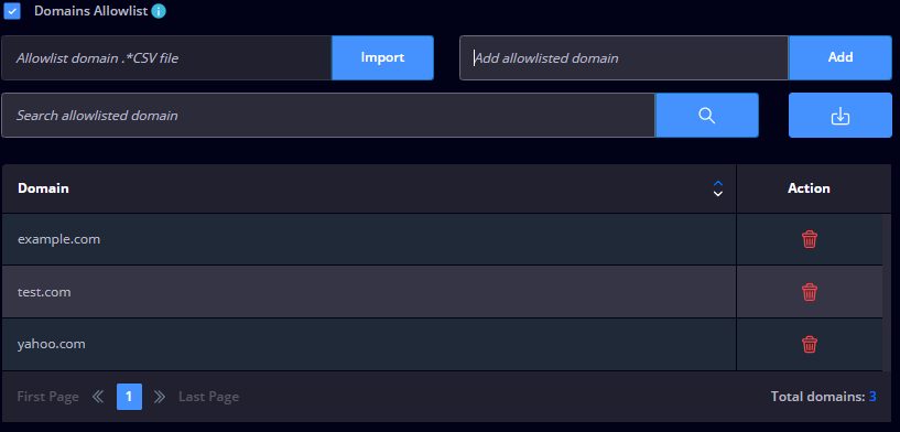 Domains allowlist